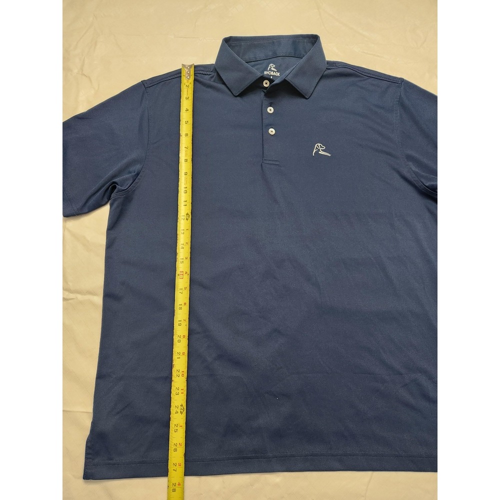 Rhoback Polo Shirt Mens Large Blue Solid Golf Performance Stretch Athletic - Picture 4 of 11